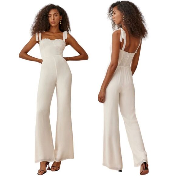 Reformation Jumpsuit Alfred Straight Leg Sleeveless Gossamer $298 - Picture 4 of 4